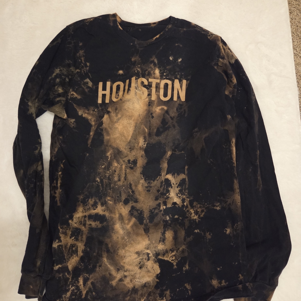 Houston Graphic Long Sleeve Tee - Black & Tan Tie-Dye